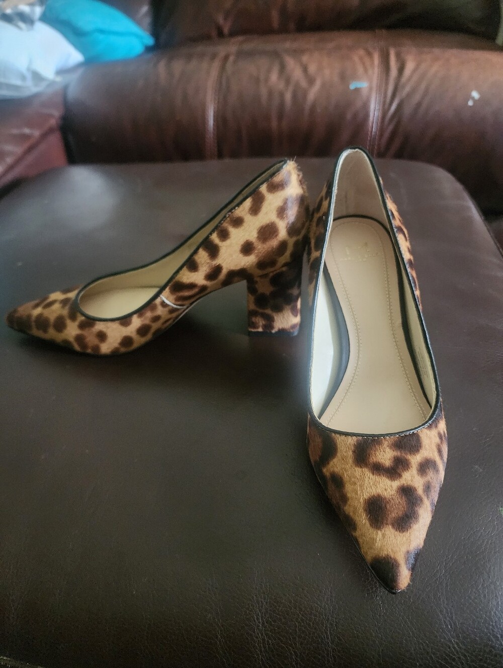 Marc Fisher LTD Zala Leopard Calf Hair Block Heel Pumps Size 5.5
